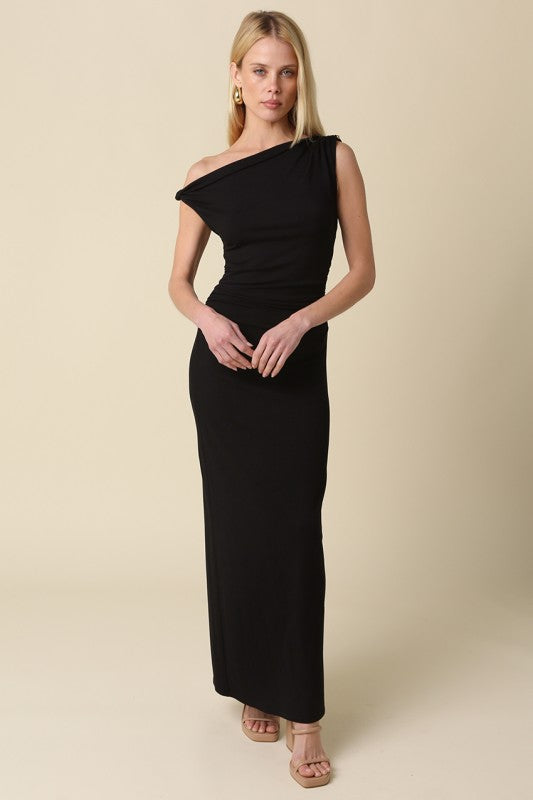 asymmetrical black maxi dress Kaylin Asymmetrical Maxi Dress