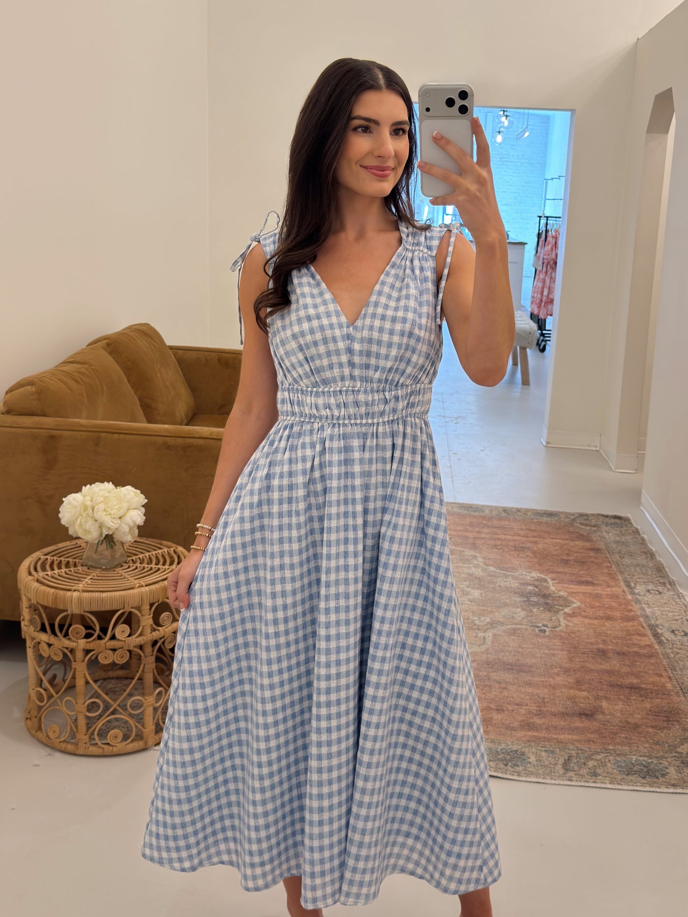 tie strap midi dress Jordie Gingham Tie-strap Midi Dress – harlow & poppy