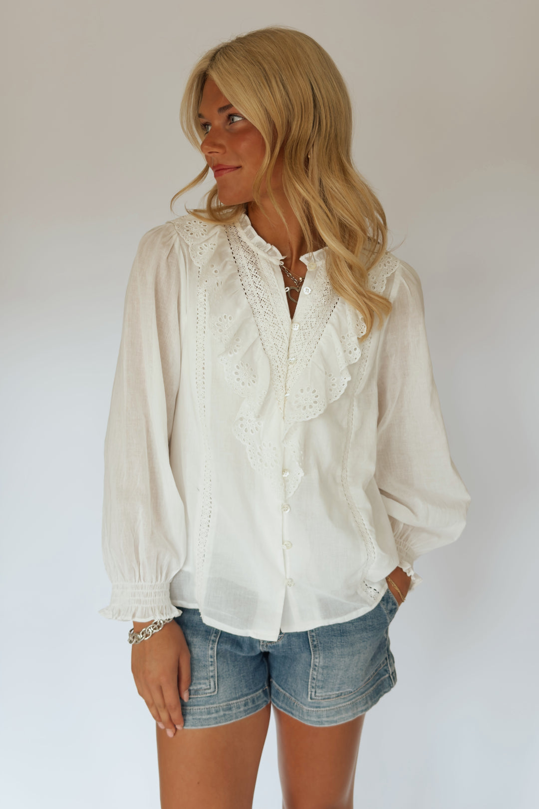 Viviane Ruffle Lace Trim Top – harlow & poppy
